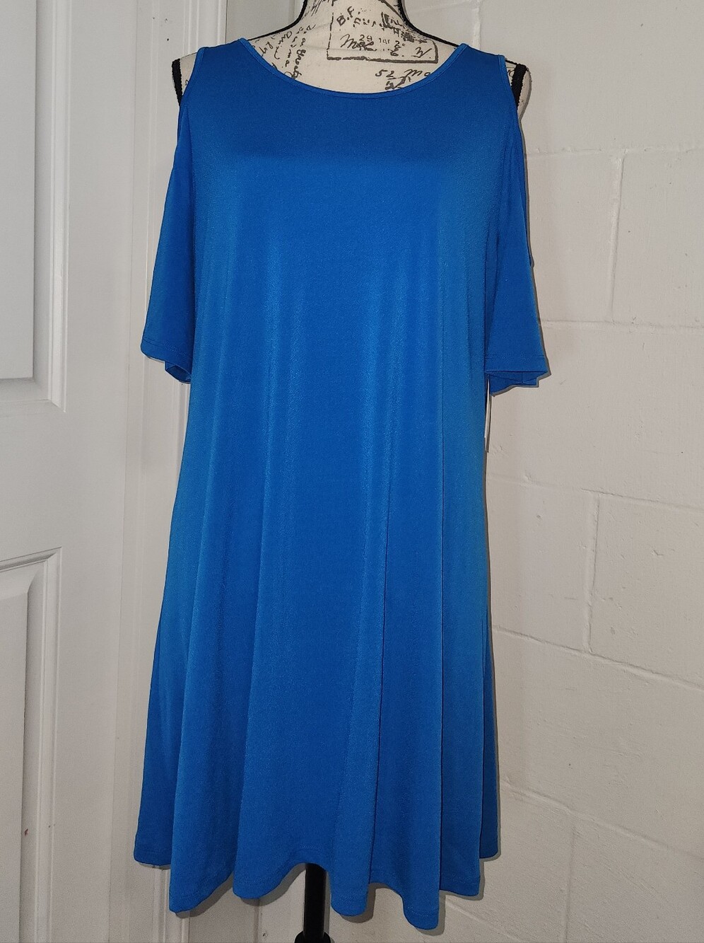 Kensie Vibrant Royal Blue Cold-Shoulder Midi Length Swing Dress Size Large